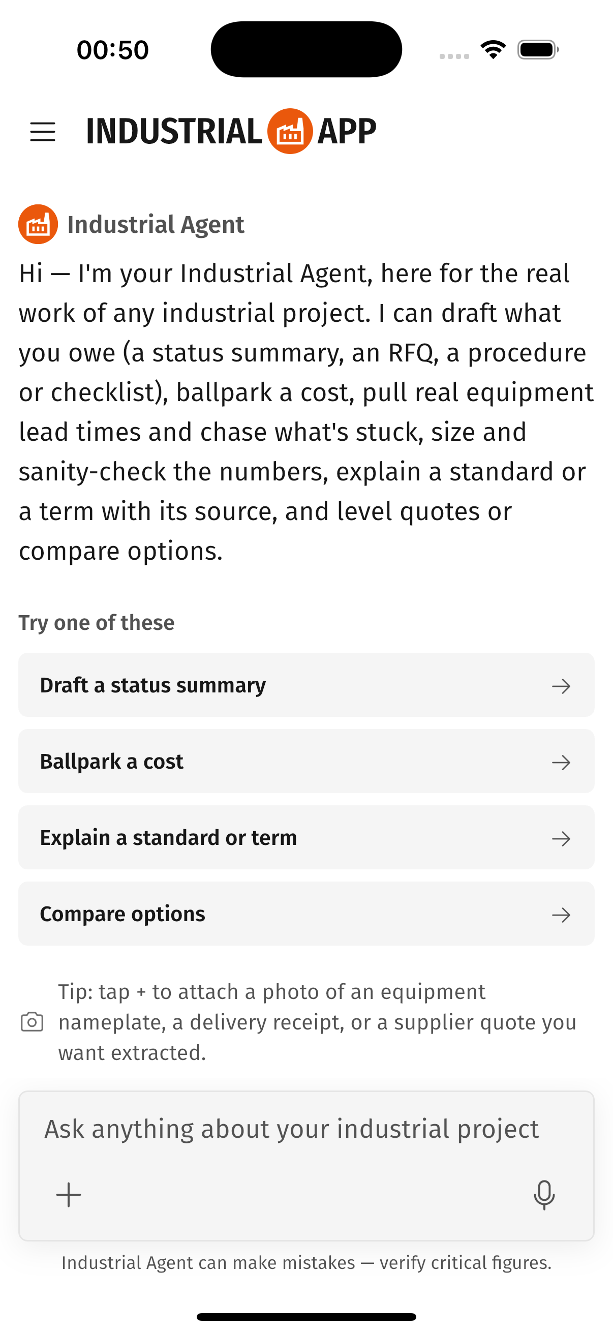 The Industrial App answering industrial procurement questions with cited sources.